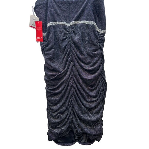 DB Studio Metallic Glitter Corset Dress Size 18 Black/Silver Stretchy Ruche Side - Picture 15 of 16